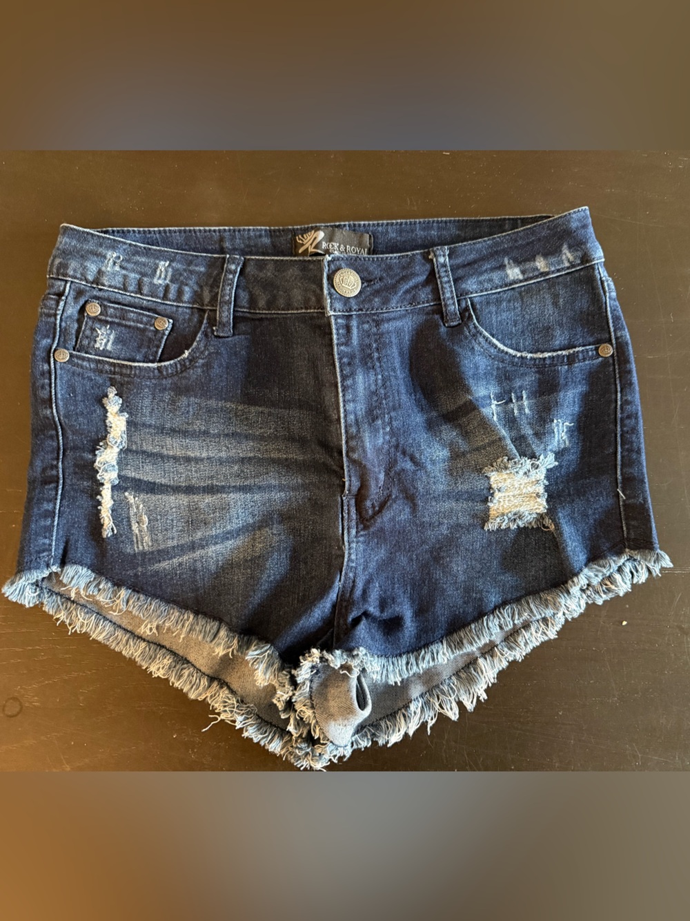 Rock and Royal Dark Wash Distressed Denim Cutoff Shorts Size Large
